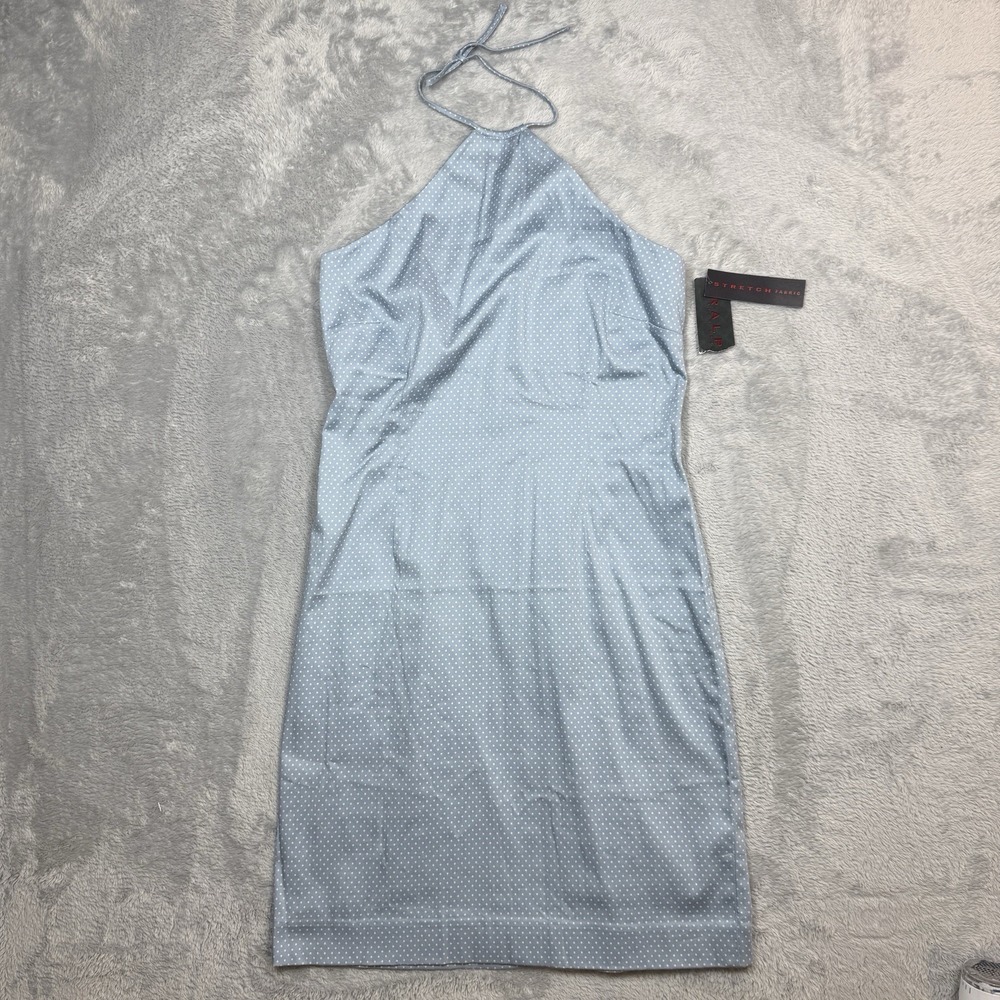 Ralph Lauren Plaid‎ Tag Halter Midi Dress Women 8 Blue Polka Dot Y2K